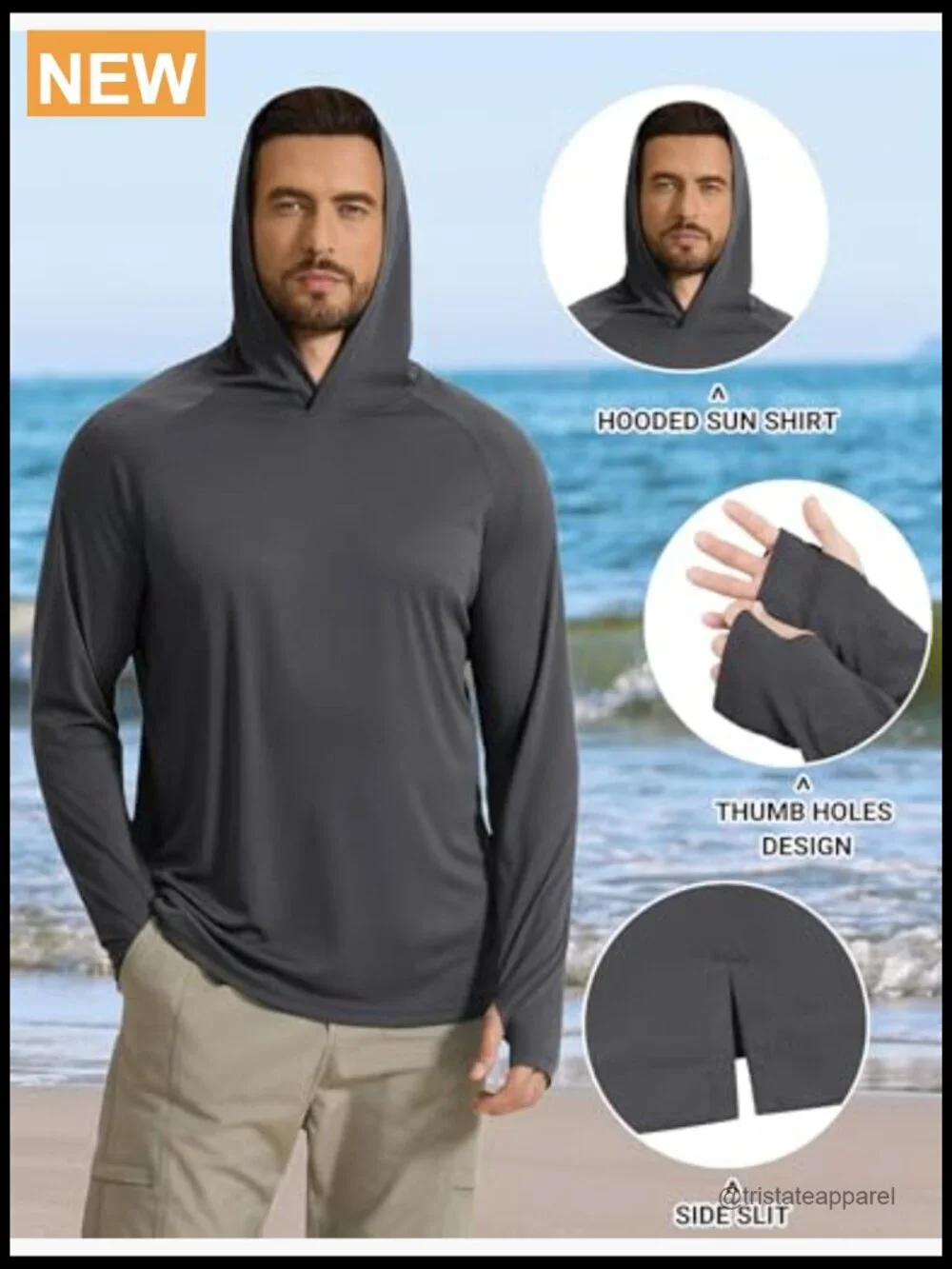 Men's UPF 50+ Sun Shirt Long Sleeve Hoodie Rash Guard Fishing Hiking Running